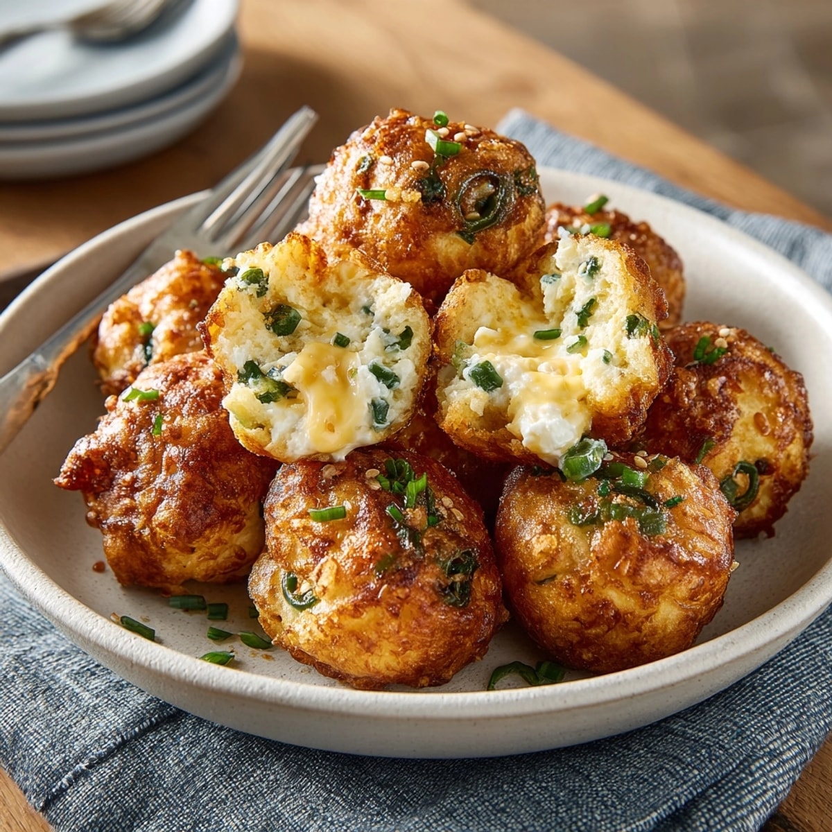 Close-up of savory Jalapeño Popper Stuffed Pretzel Bites overflowing with creamy, cheesy filling.