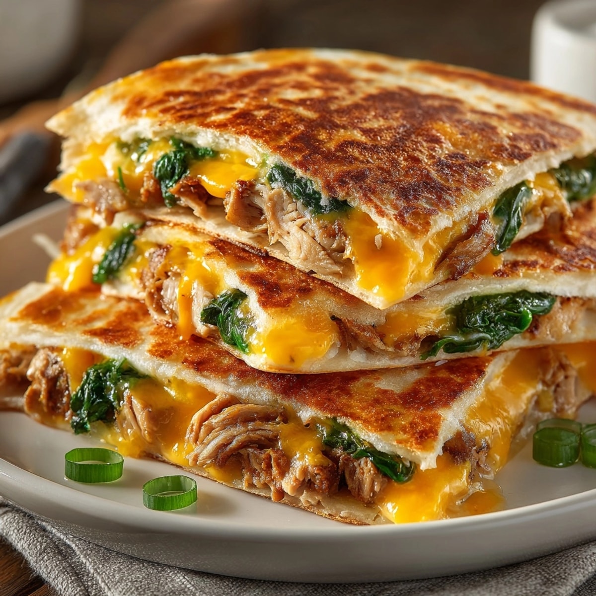Easy weeknight dinner: Speedy Turkey & Spinach Quesadillas, golden tortillas, ready to eat!