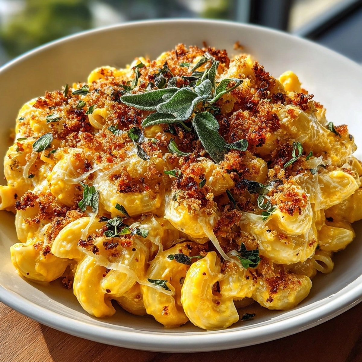 Close-up of creamy Butternut Squash Mac & Cheese, bubbling hot, ready for a comforting bite.