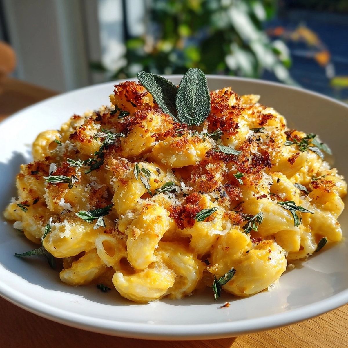 Homemade Butternut Squash Mac & Cheese showcased: a vibrant autumn twist on classic comfort food.