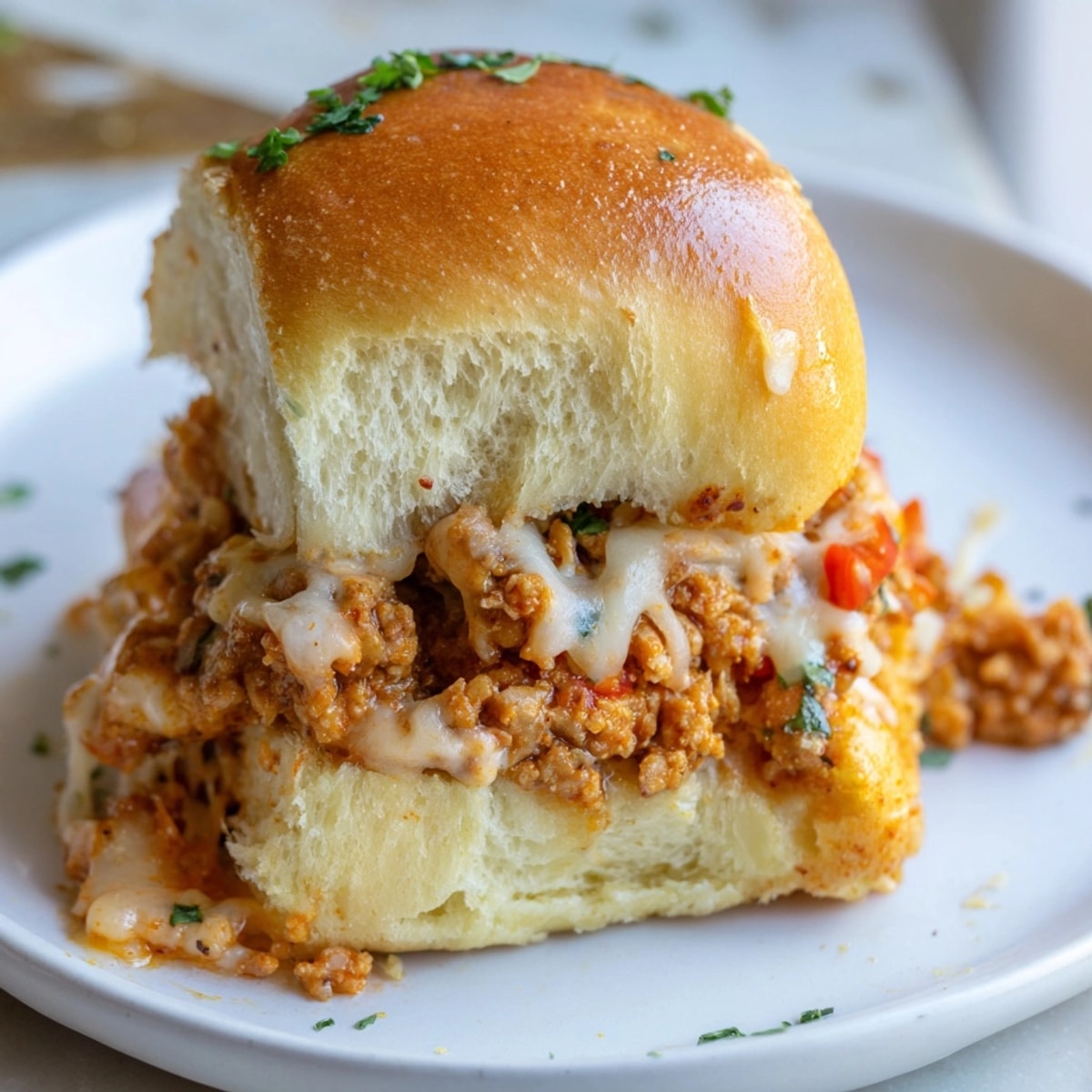 Close-up of golden, cheesy Cheesy Cajun Turkey Stuffed Rolls, fresh out of the oven.