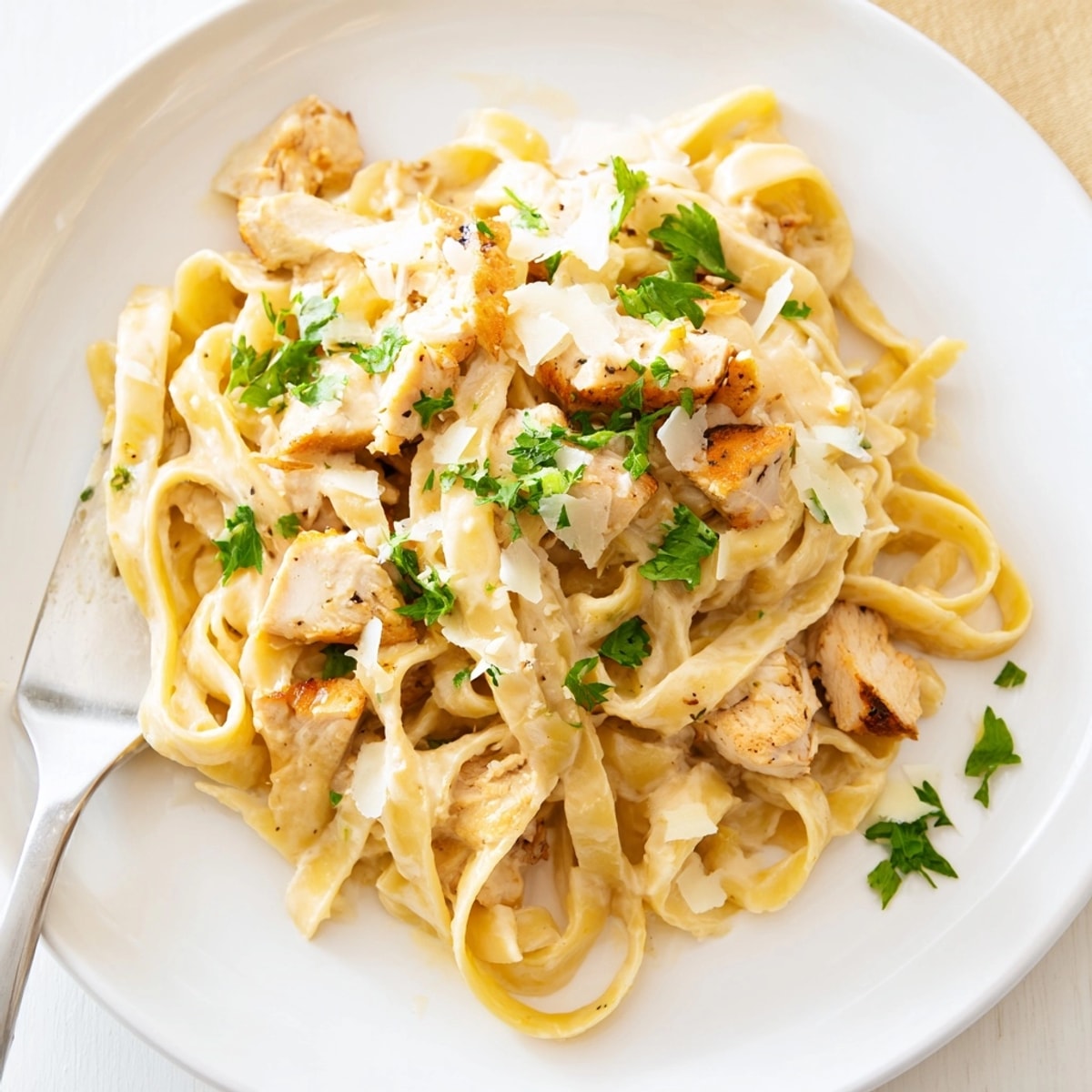 A delicious plate of Cajun Spiced Turkey Alfredo, ready to be enjoyed.