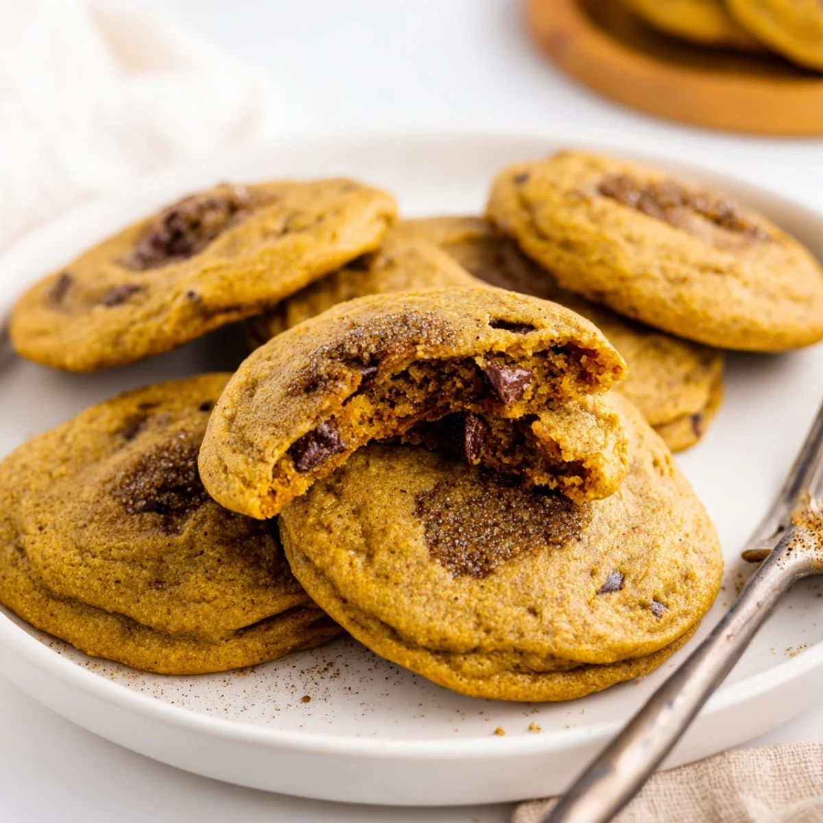 Soft pumpkin chocolate chip cookies with toasted pecan butter, perfect for autumn cravings.  