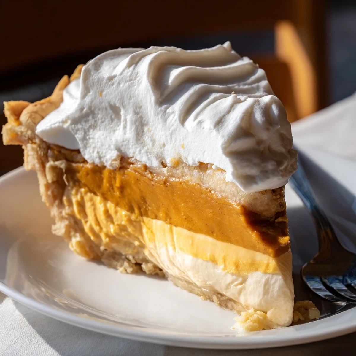 Butterscotch Pumpkin Cream Pie served with a sprinkle of toasted pecans.  
