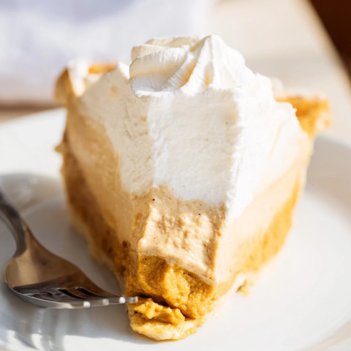 A delicious Butterscotch Pumpkin Cream Pie, smooth with whipped cream topping.  