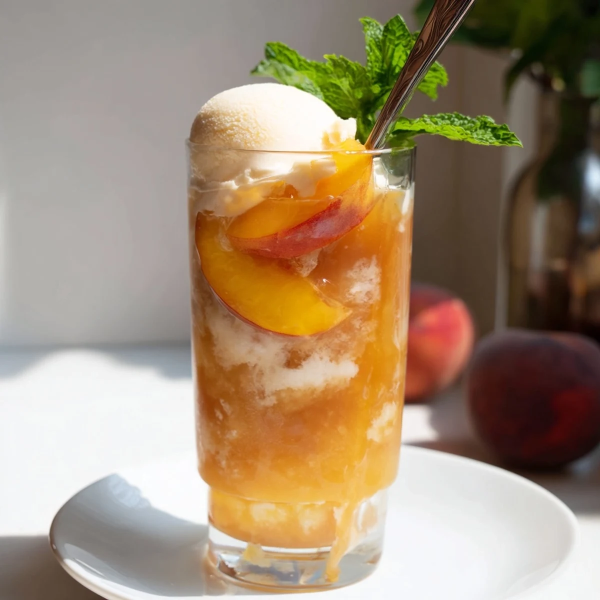 Delicious Sweet Tea Peach Rebel Float, perfect for hot days with ice cream and sweet tea.