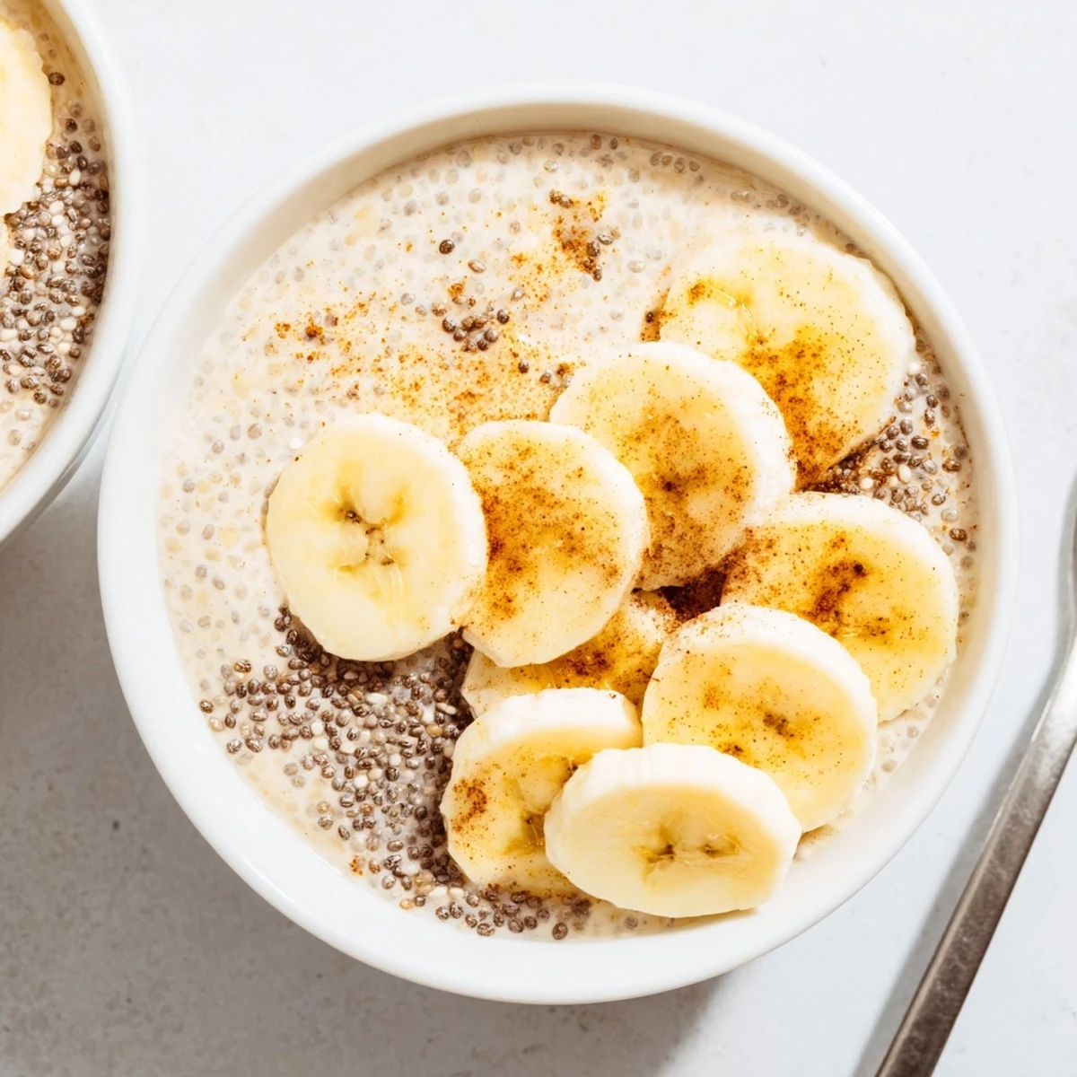 Vegan Overnight Chia Banana Pudding in a jar, perfect for a quick breakfast.  