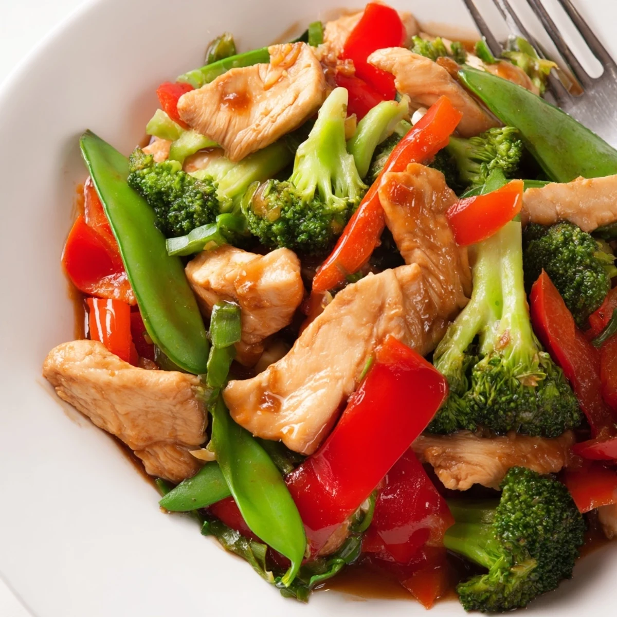 Sizzling chicken and veggie stir-fry served hot over rice, perfect for dinner.