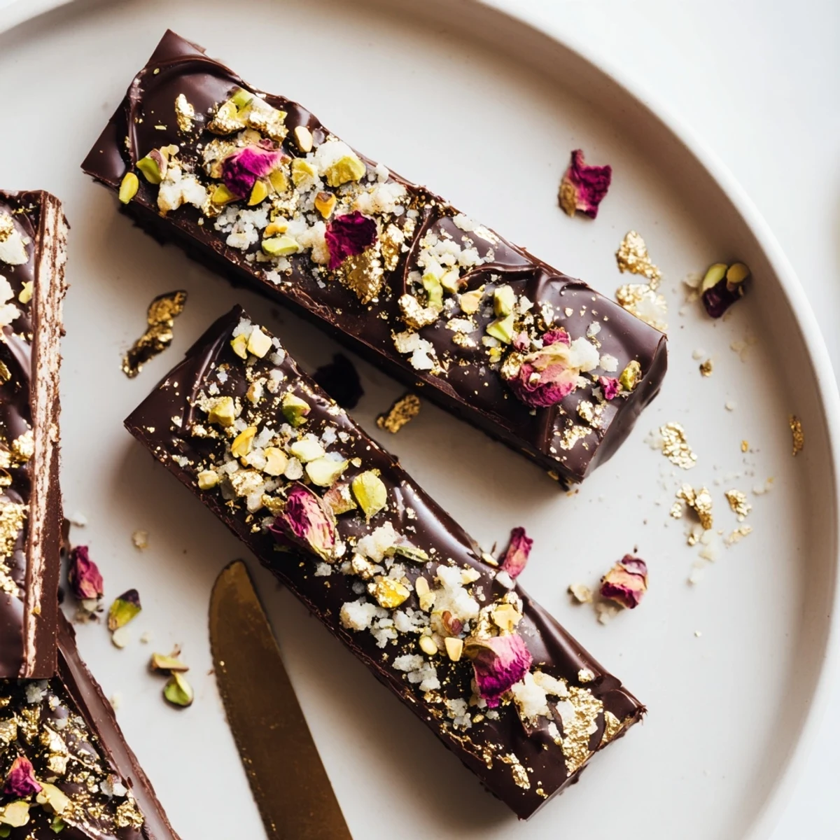 Decadent chocolate bar inspired creations featuring creamy layers and crunchy toppings.  