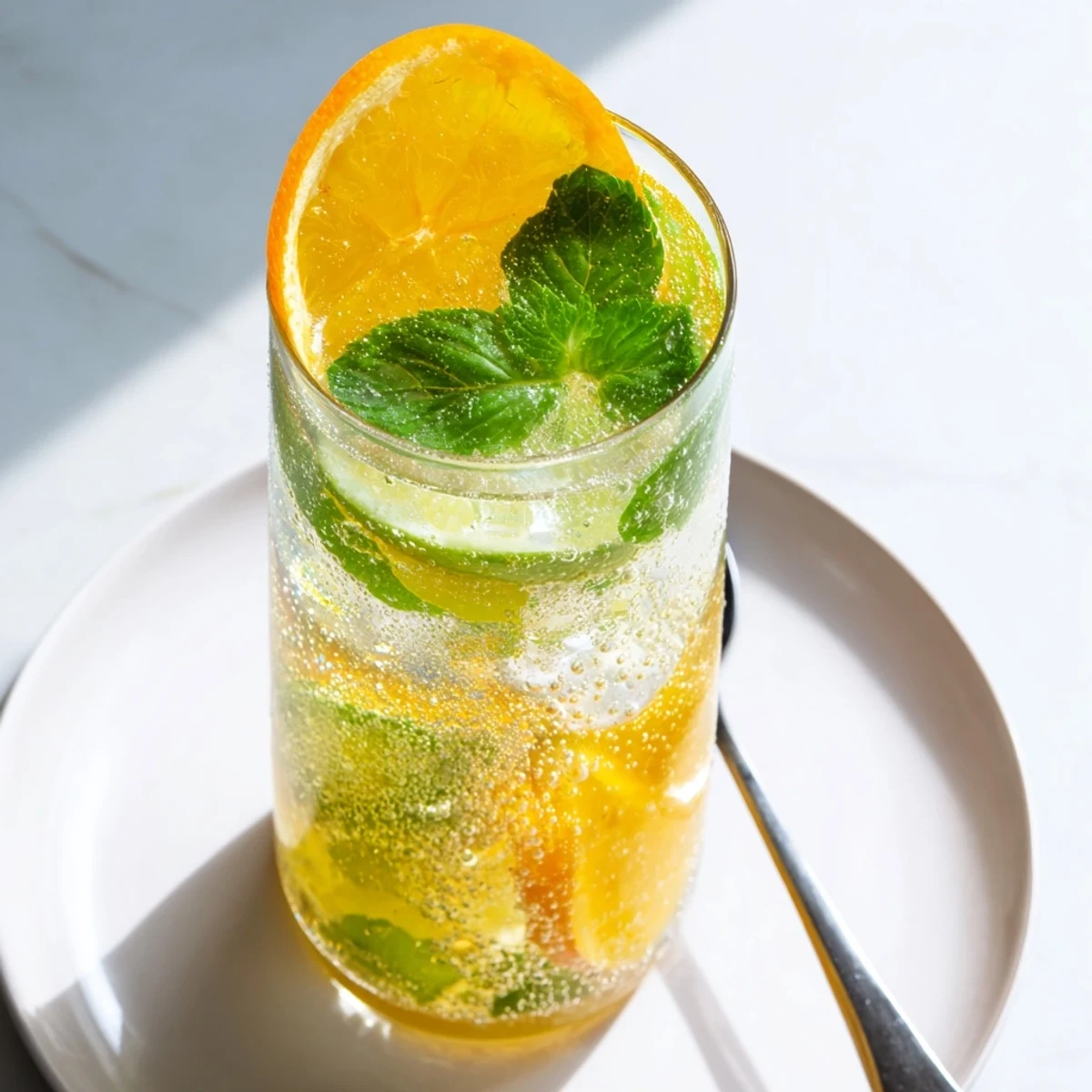Homemade Probiotic Soda Mocktail served over ice, bursting with fresh citrus flavors.  