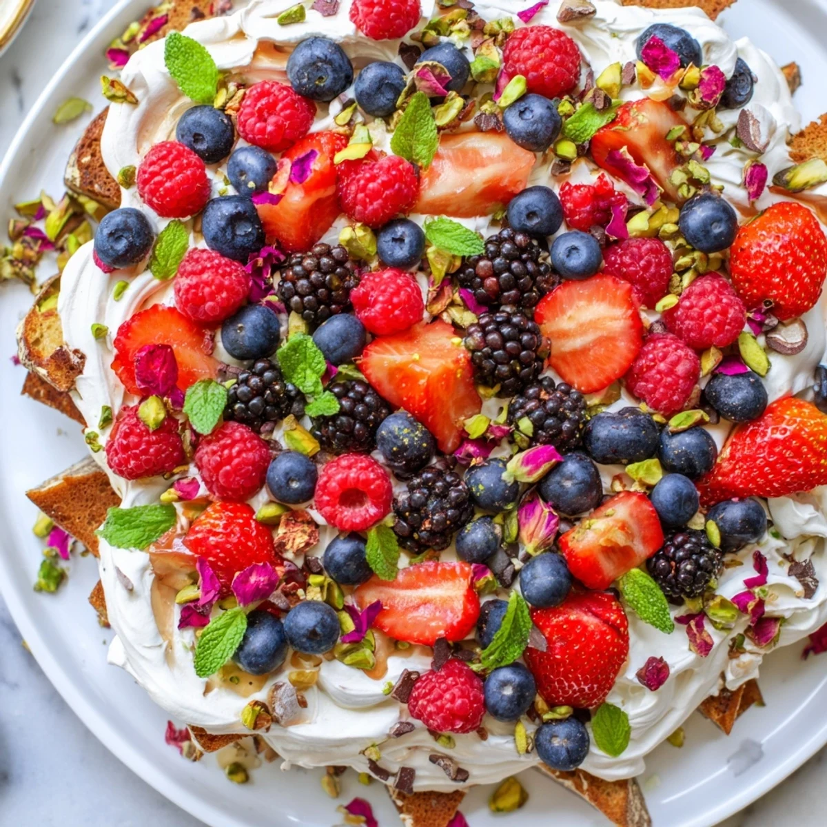 Decadent Butter Board Dessert featuring fluffy cream cheese and fresh berries on a platter.  