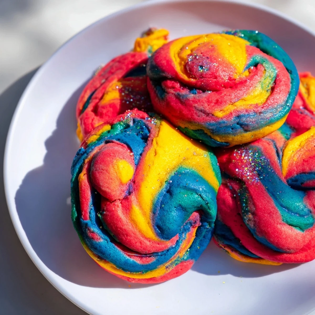 Vibrant rainbow cloud bread, a delightful dessert for your fun breakfast table.  