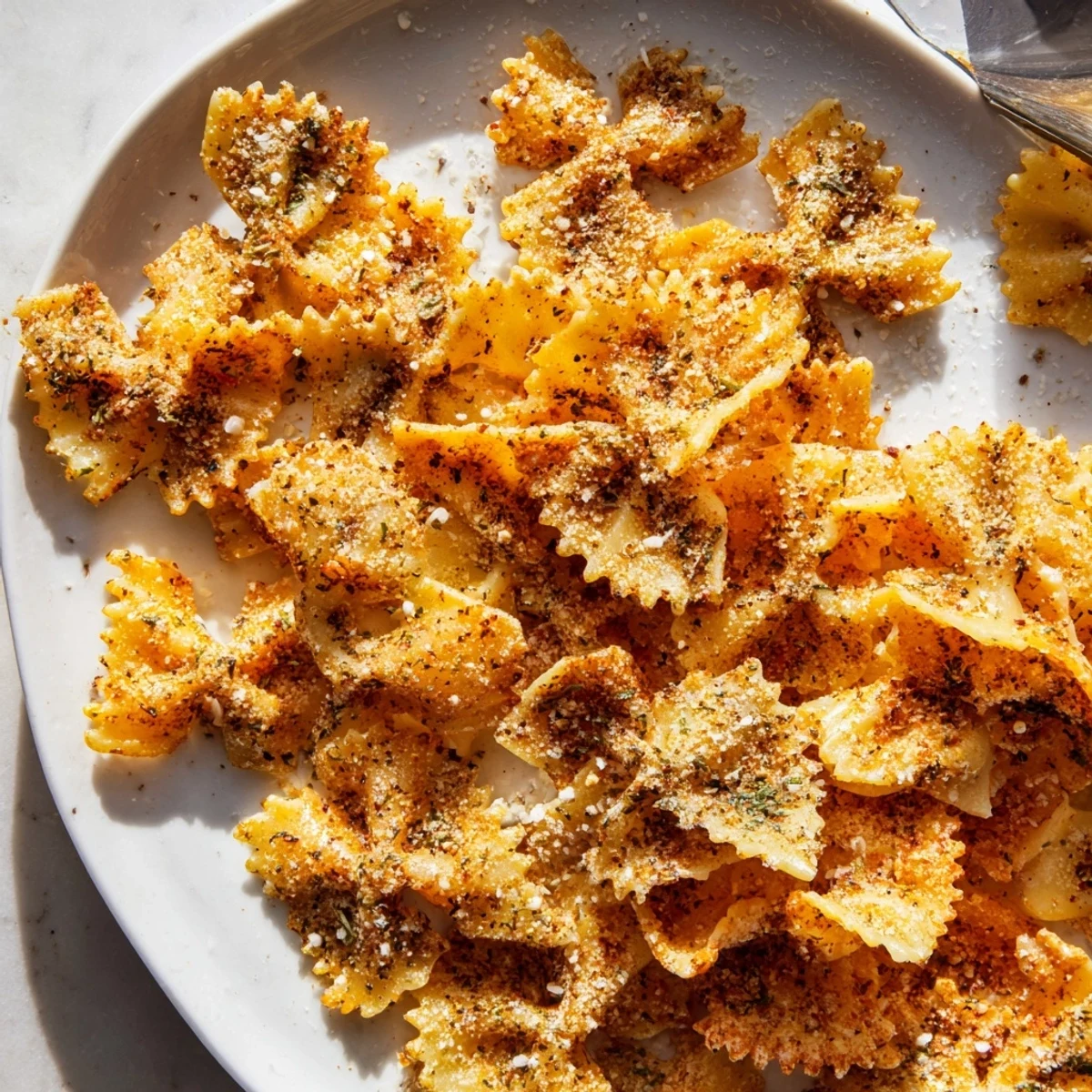 Crispy pasta chips seasoned variety served warm with your favorite dips.  