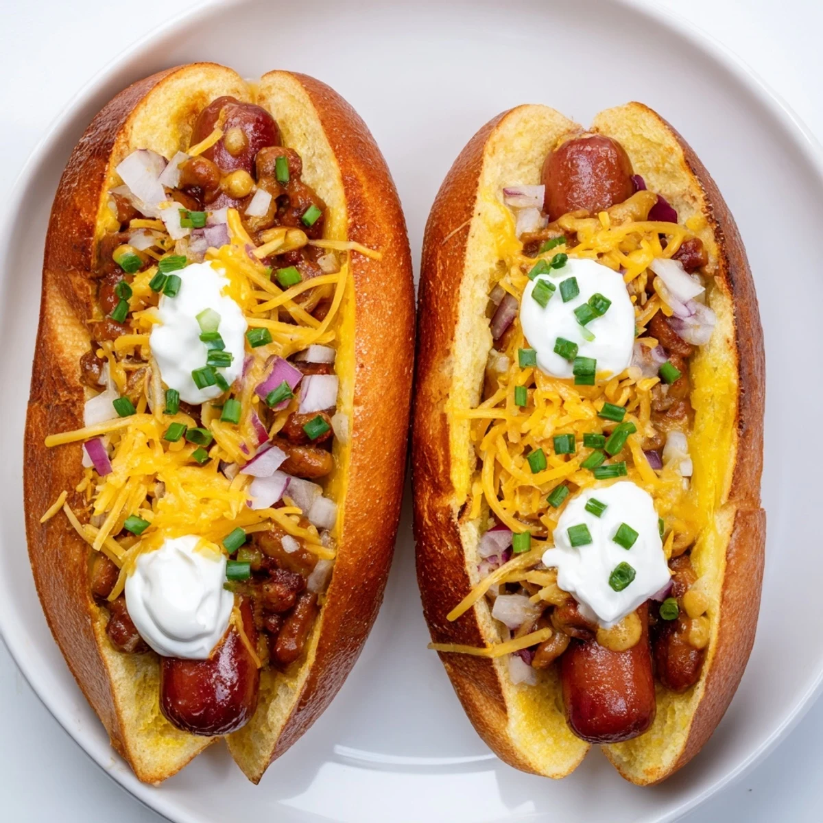 Golden and bubbly Chili Dog Casserole, a comforting mix of hot dogs and cheesy chili.