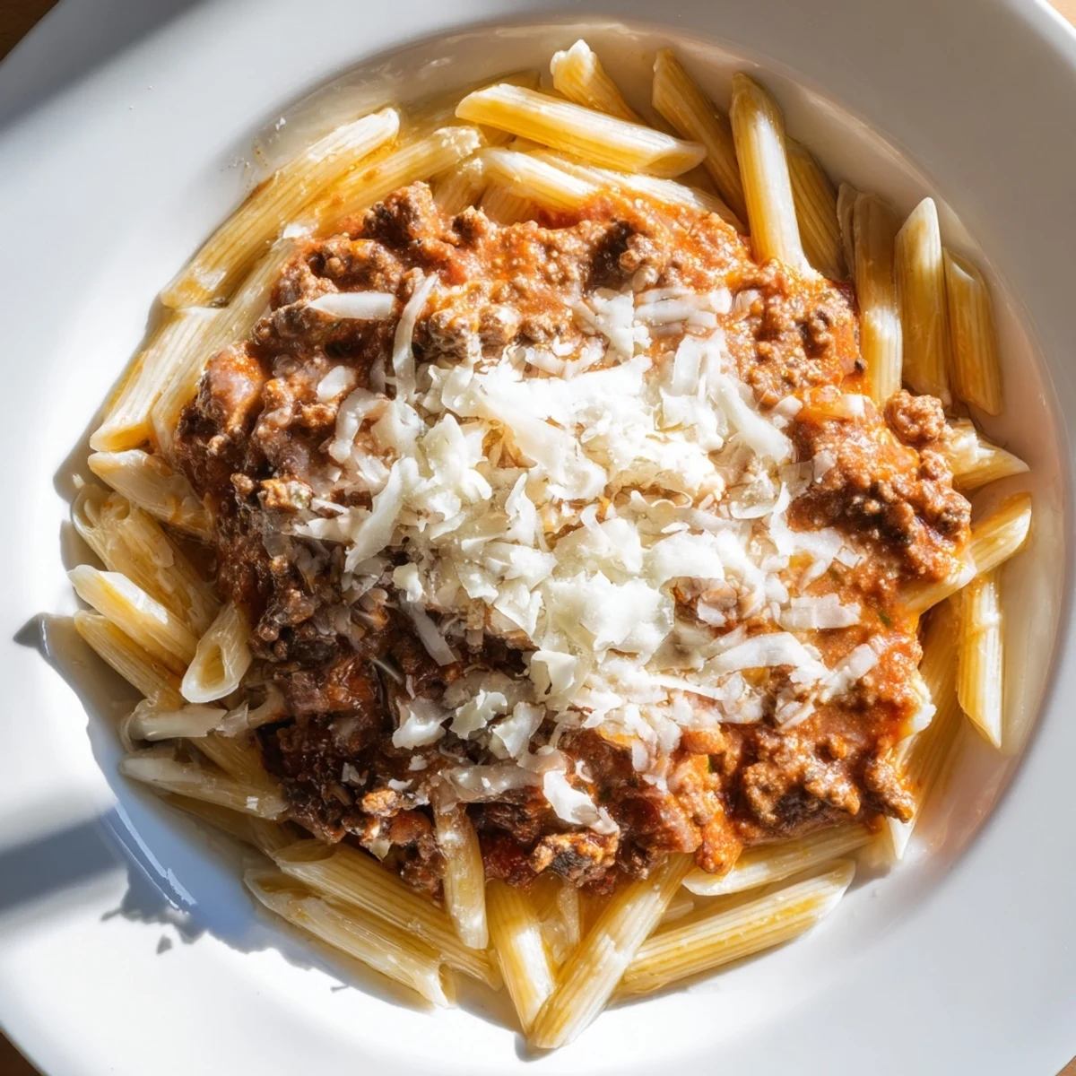 Golden, bubbly Cheesy Beef & Penne Bake with melted cheese and rich tomato sauce; a comforting dinner.