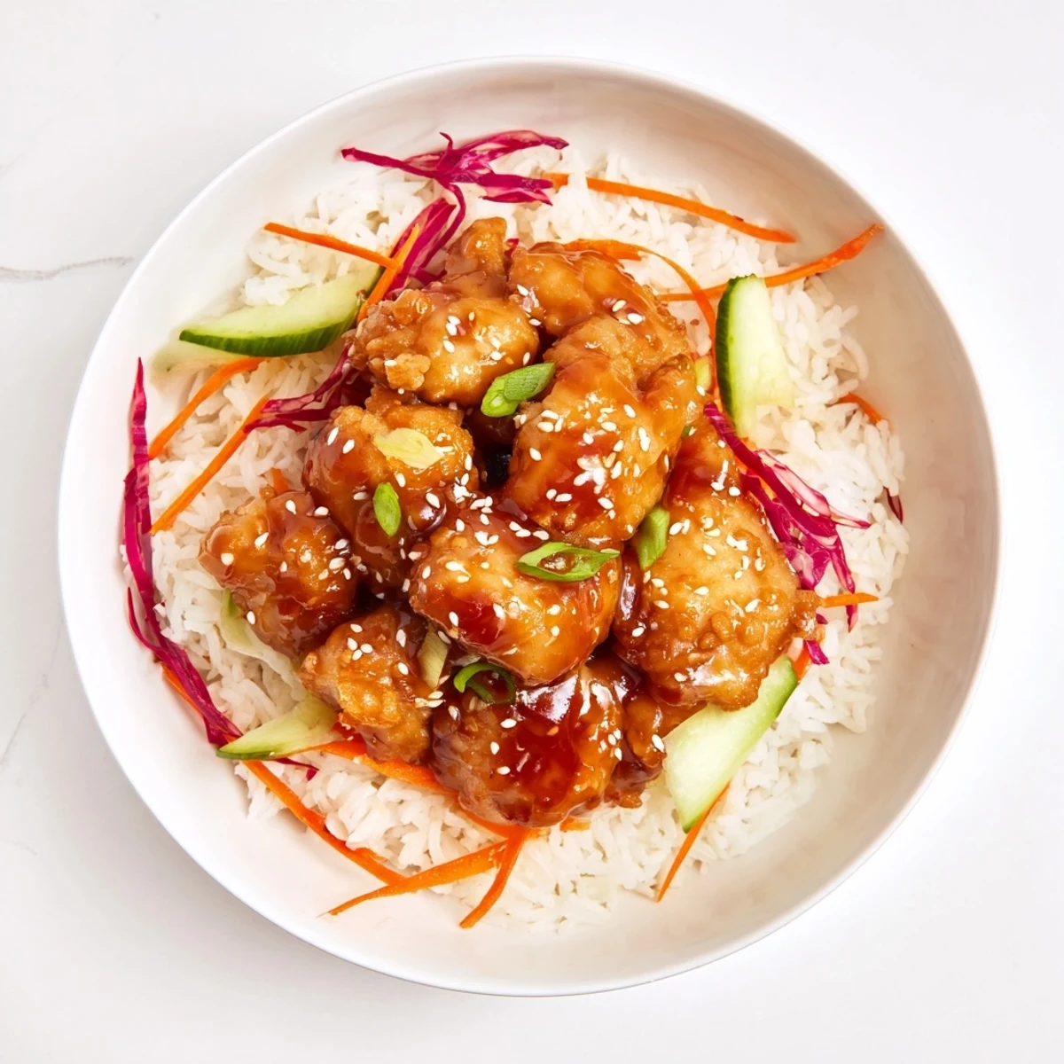 Imagine the savory Sriracha honey sauce coating each piece of chicken in this delicious rice bowl recipe.