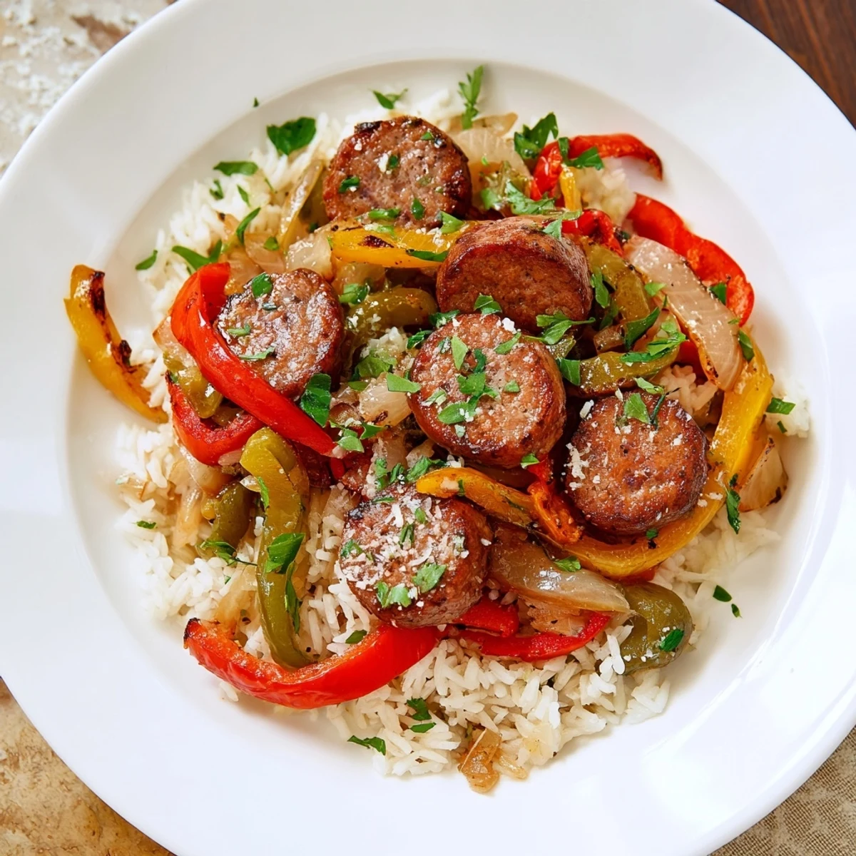 Italian Sausage Peppers Rice Plate