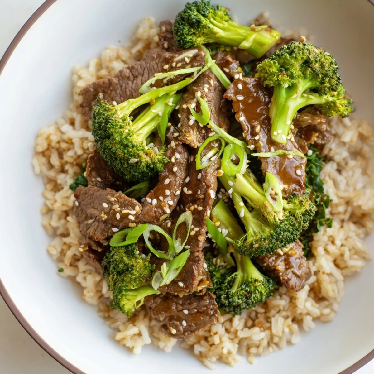 Close-up of Slow-Cooker Beef & Broccoli: savory sauce coats the beef and crisp broccoli florets.