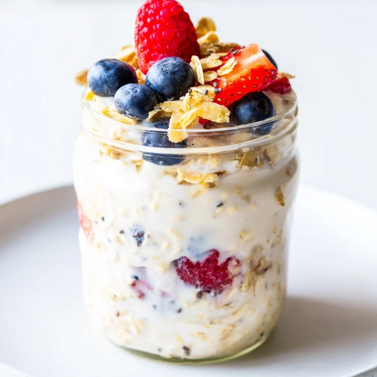 Overnight Oats in Jars with fresh berries and granola, a quick and delicious breakfast.
