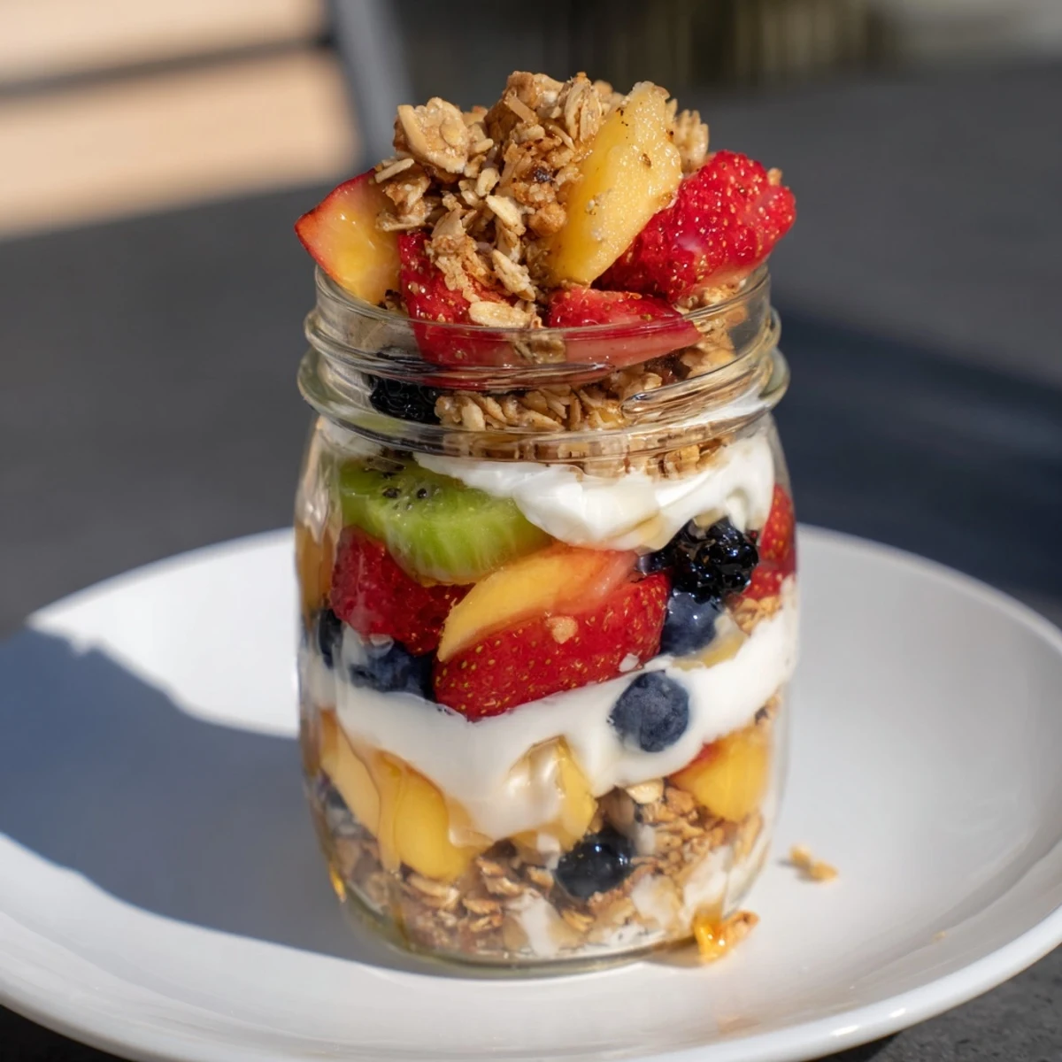 Enjoy a colorful yogurt parfait topped with seasonal berries and golden granola, ready in minutes.