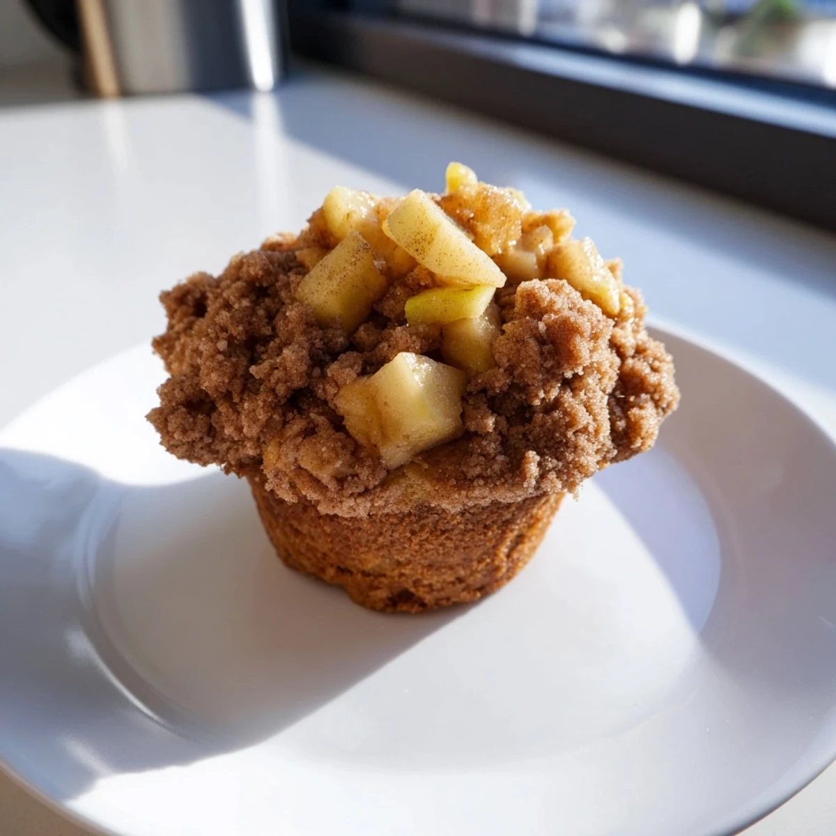 Rustic, homemade Tasty Apple Muffins with crispy crumb topping, ideal for sharing with friends.