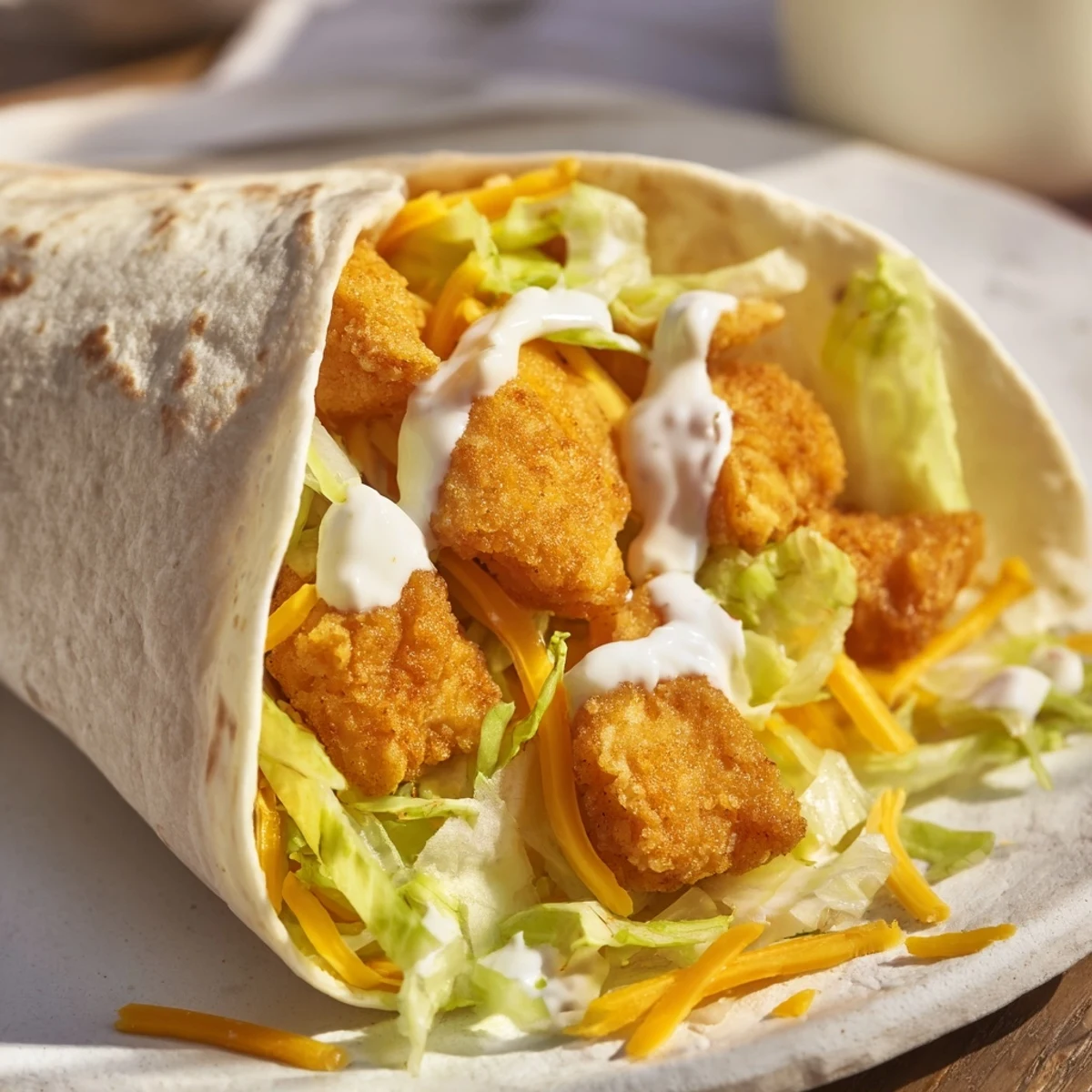 See the layers: savory crispy chicken with creamy ranch inside this easy snack wrap.