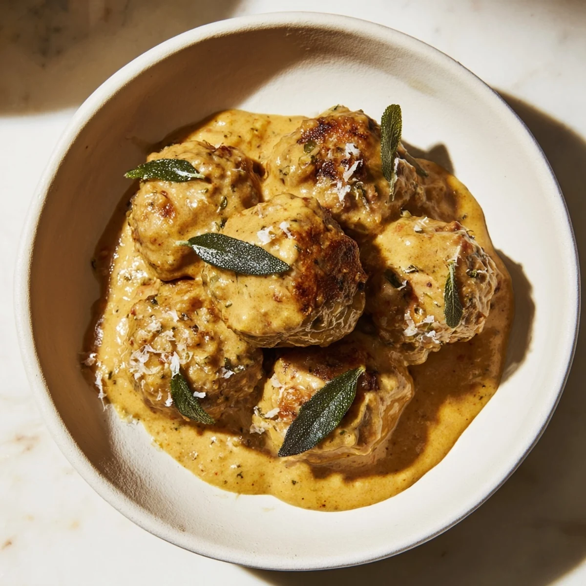 Imagine a vibrant bowl of Easy Turkey Meatballs in Pumpkin Sage Sauce, perfect for a cozy dinner.