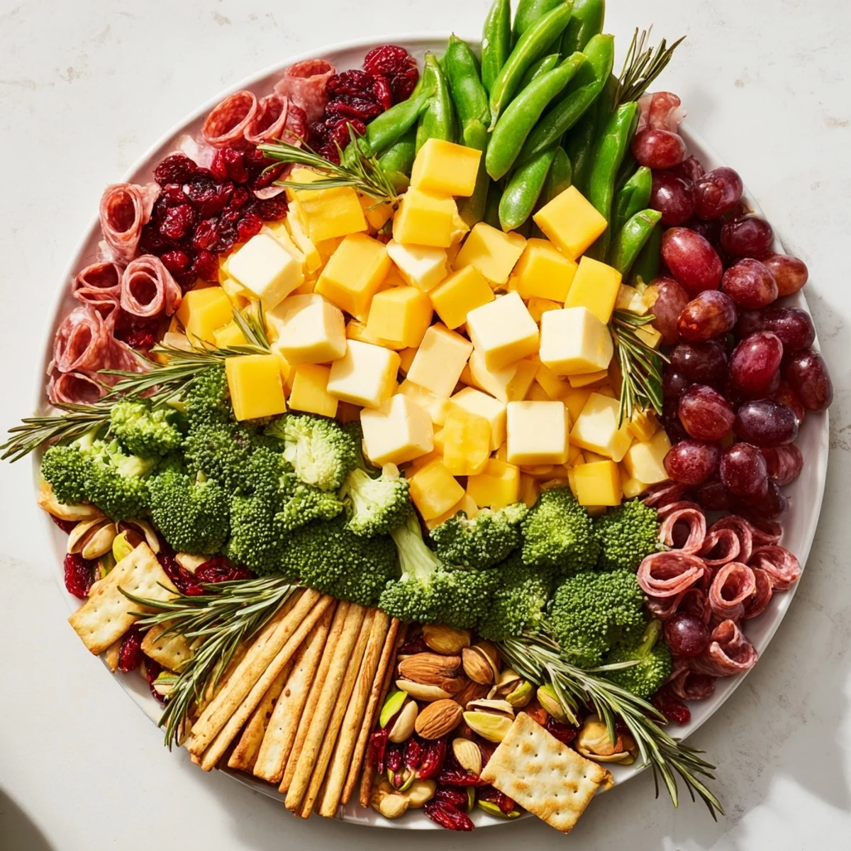 A festive Evergreen Tree Snack Board with vibrant fruits and cheeses ready to serve.