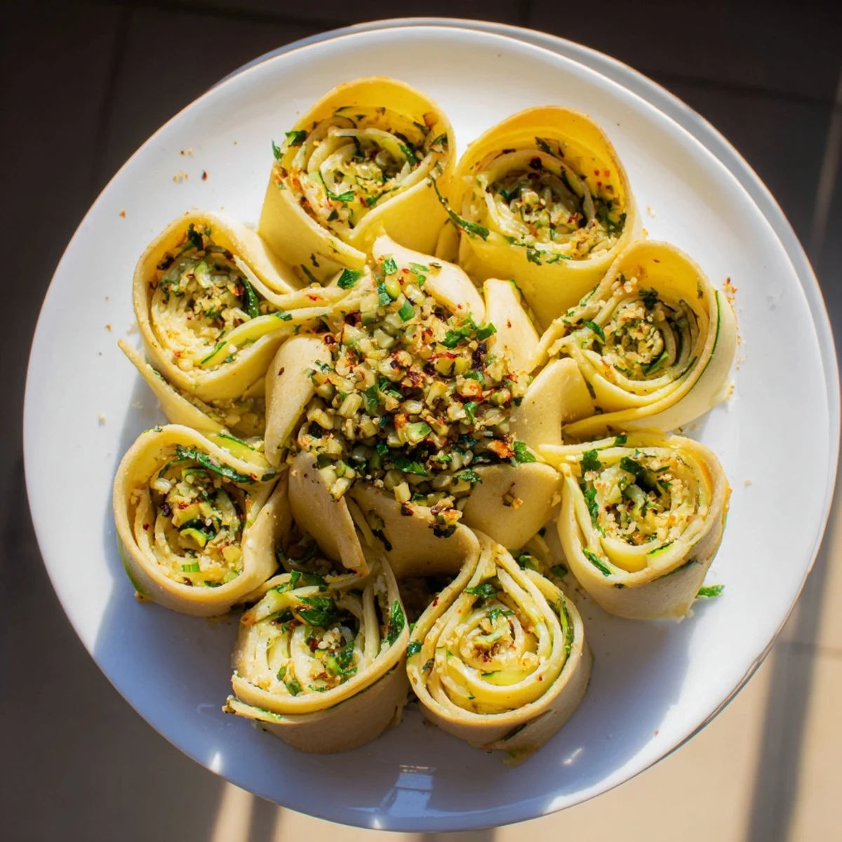 A beautifully arranged crown of Cercles dHôtes Couronne de Rouleaux: warm, cheesy rolls with vegetable filling.