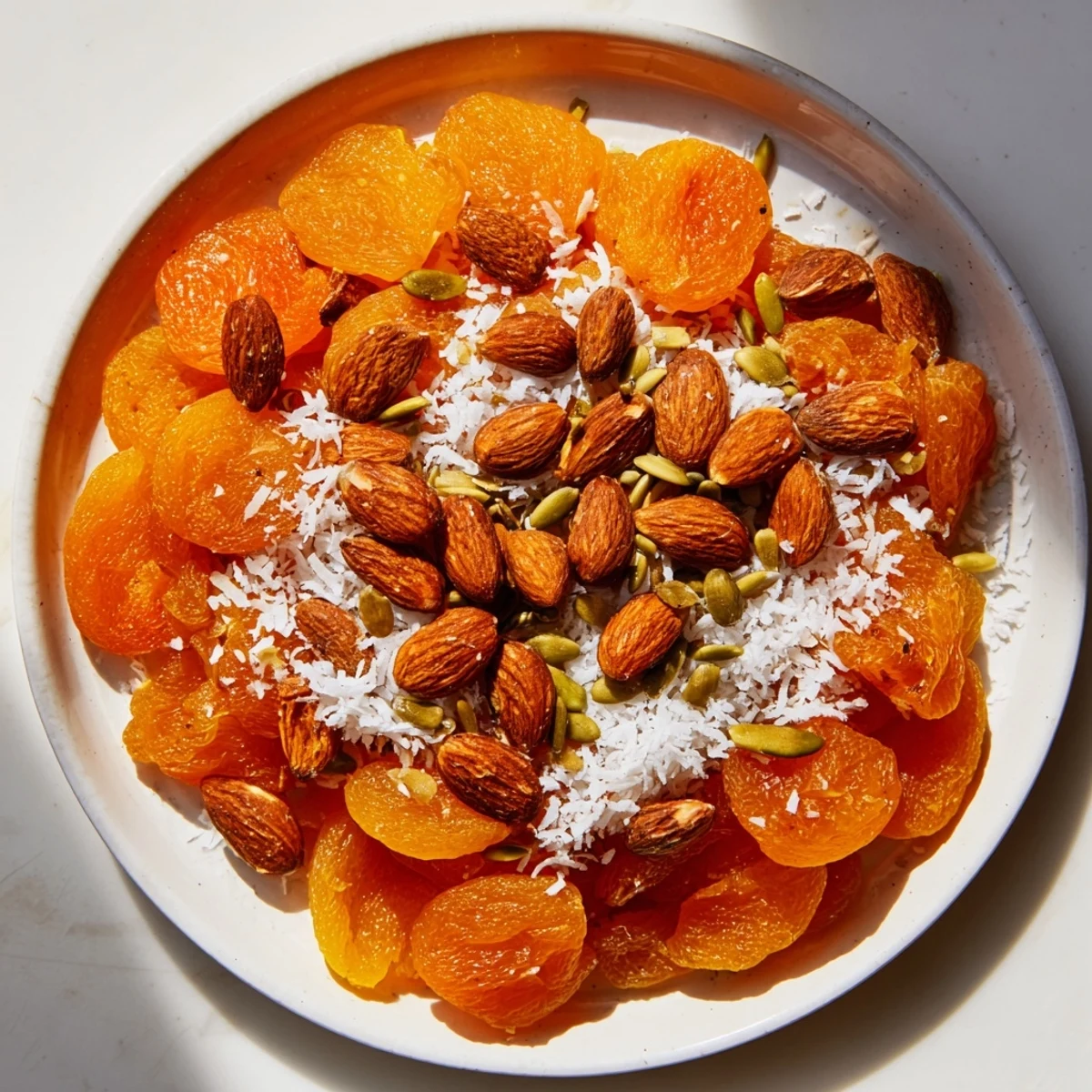 Almonds and dried apricots: A delicious, quick snack featuring colorful apricots and whole almonds ready to eat.