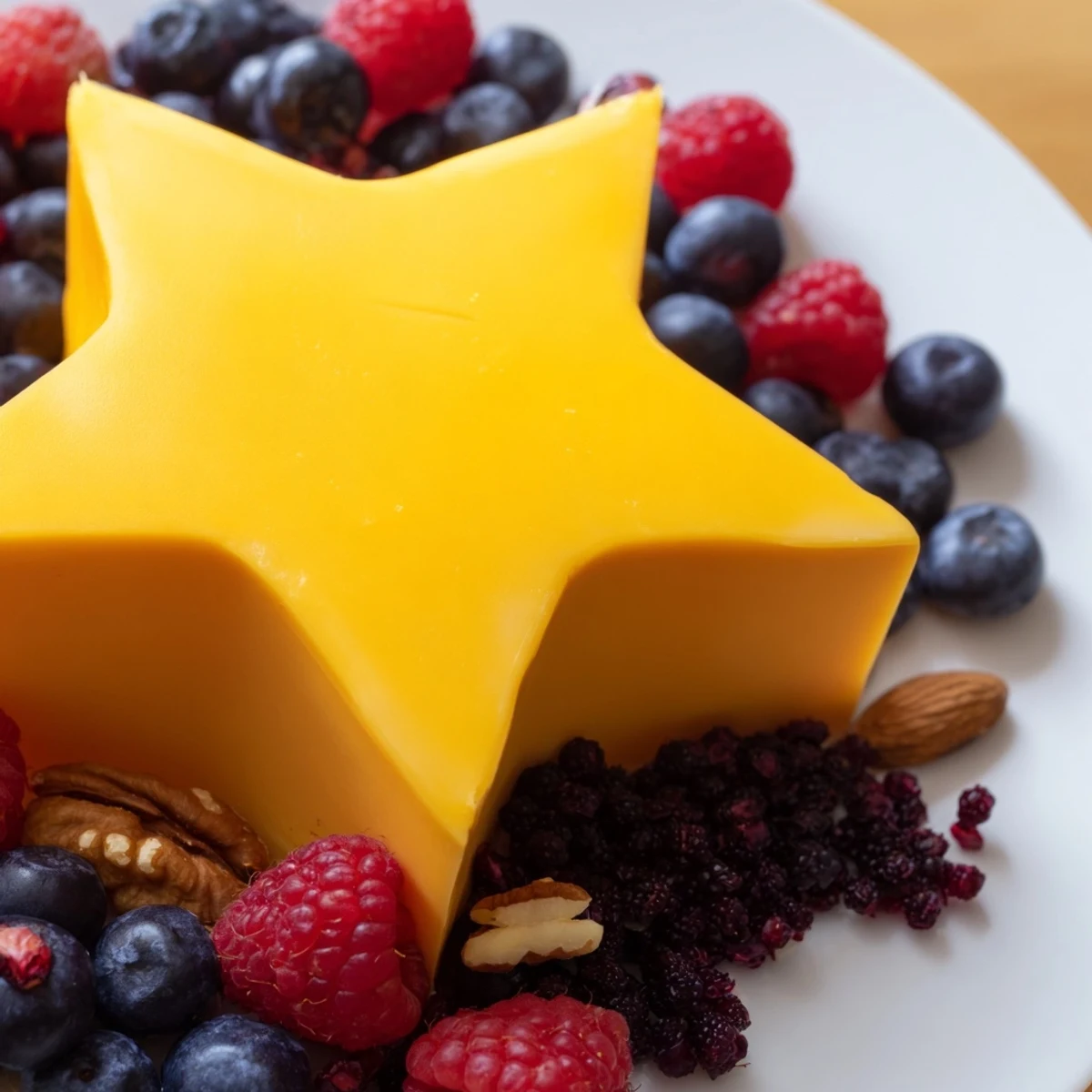 The Shooting Star Cheese Board: A festive appetizer with a cheese star and flowing nuts and berries.