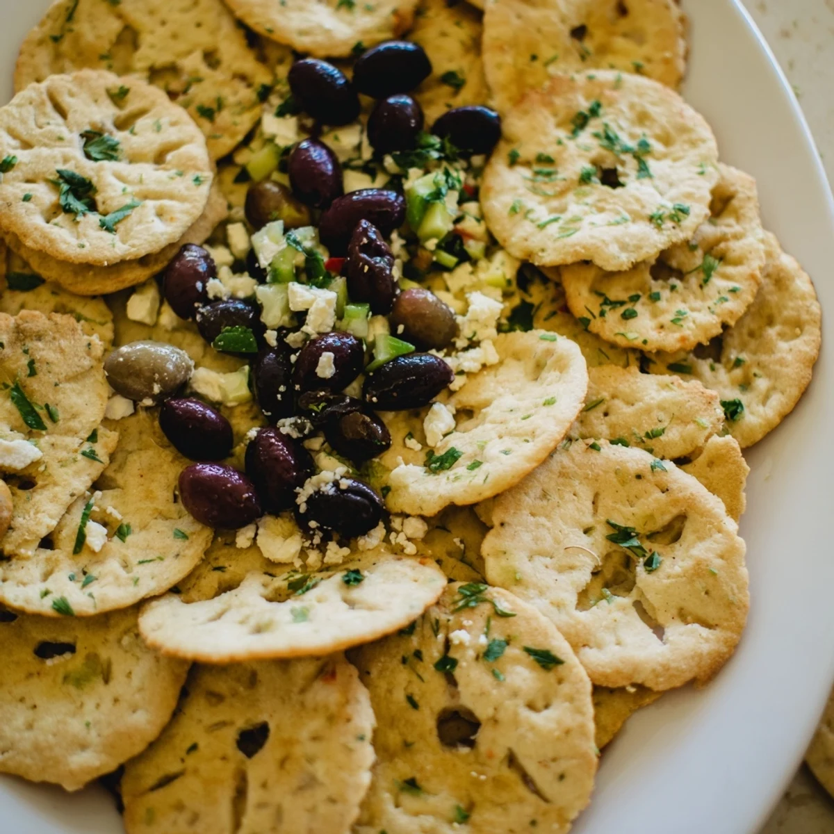 Cobblestone Courtyard appetizer: A beautiful platter of crackers and olives, ready to serve!