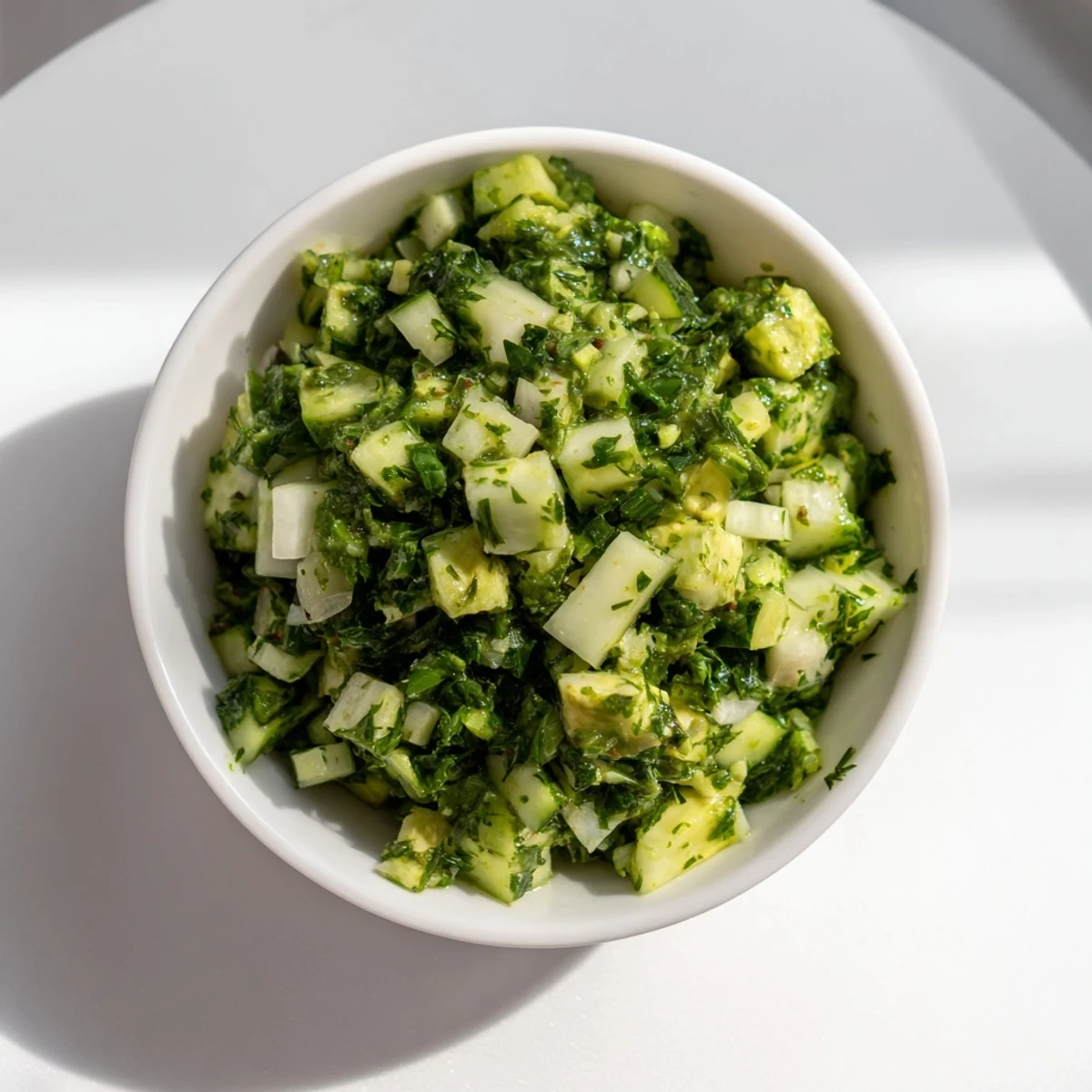 Creamy Green Goddess Cabbage Dip, brimming with fresh vegetables, served with crisp tortilla chips.
