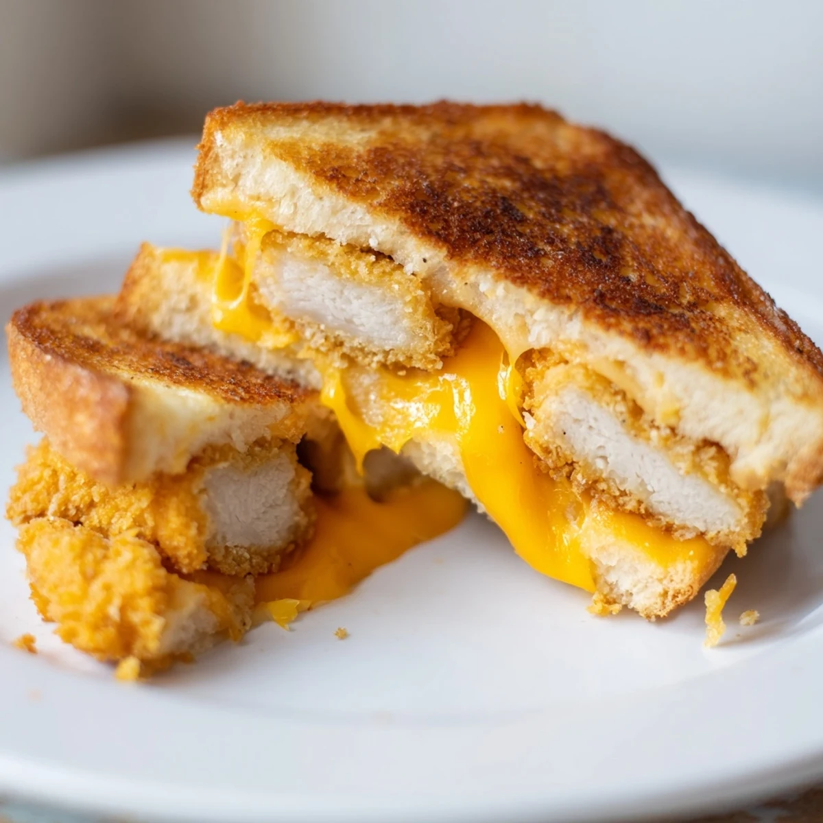 Golden-brown Chicken Nugget Grilled Cheese oozing melted cheese, a comforting lunch delight.