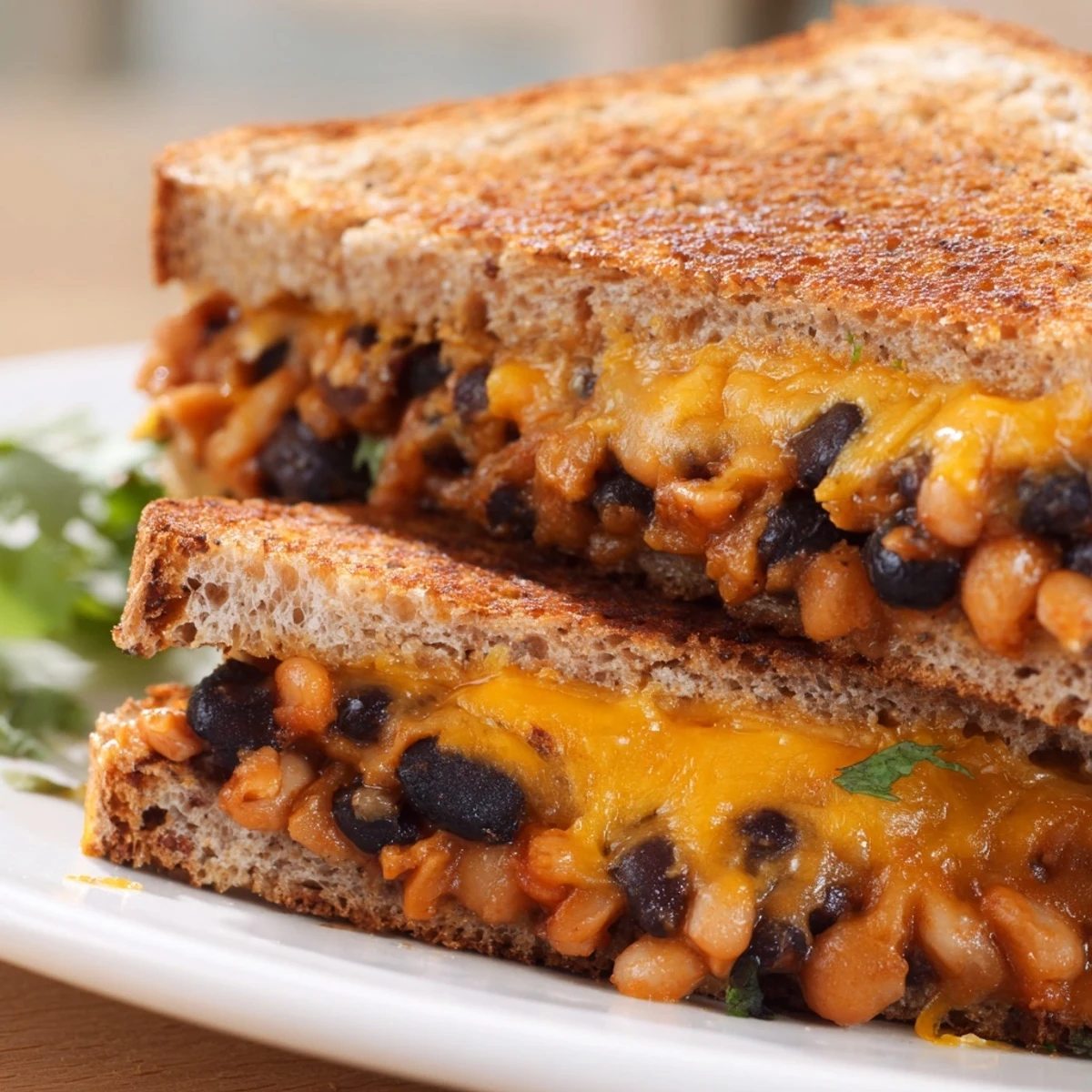 Warm Black Bean Grilled Cheese with a crispy, buttery crust, perfect for a cozy lunch or dinner.