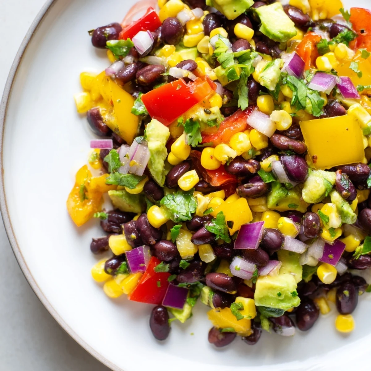 A bowl of colorful Southwest Black Bean Salad, full of fresh ingredients and vibrant flavors.