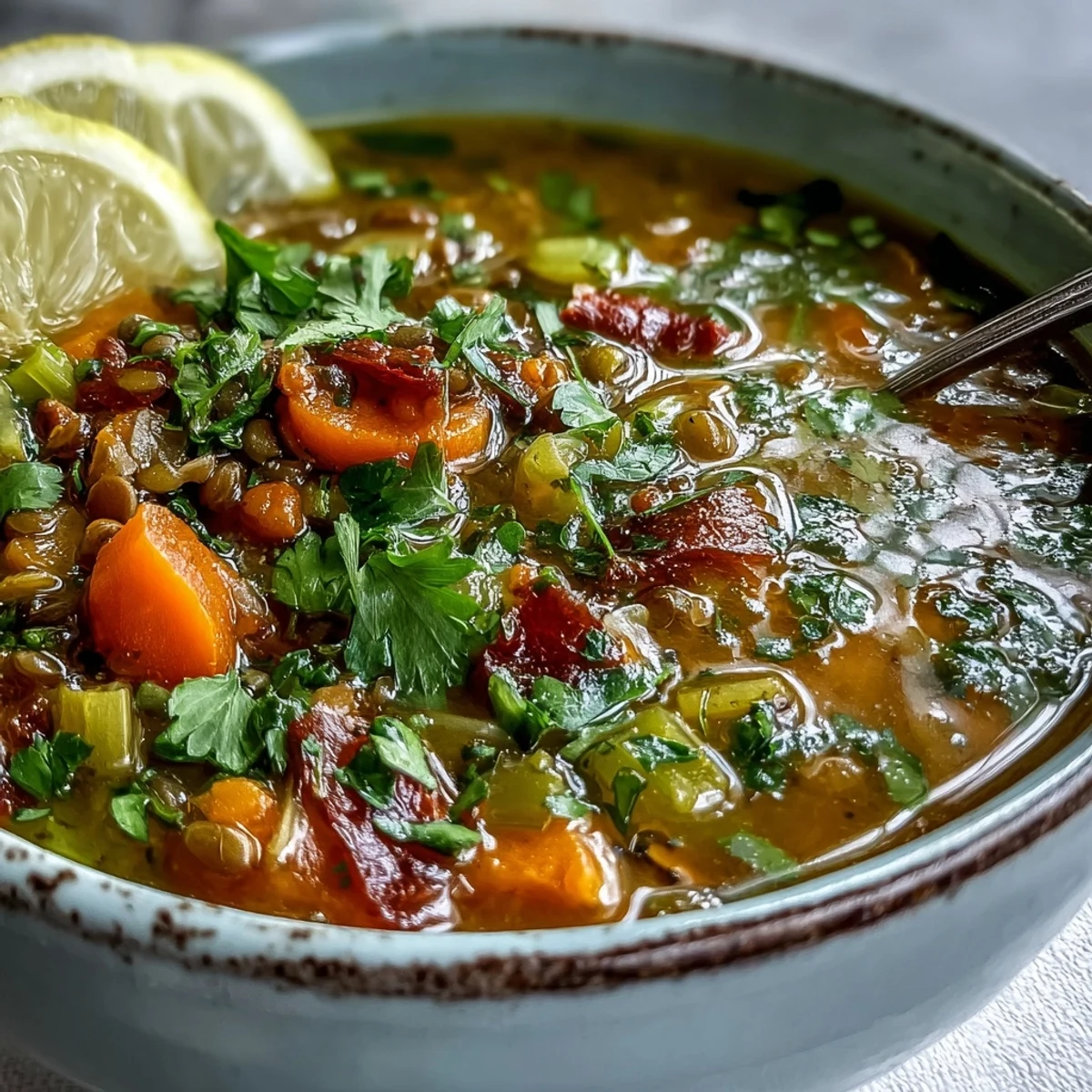 Thick, nourishing Mung Bean Soup served alongside warm naan bread for dipping. 