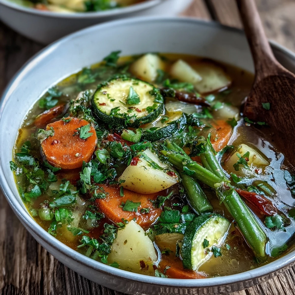 Hearty Potato and Vegetable Soup served hot with fresh parsley and crusty bread.