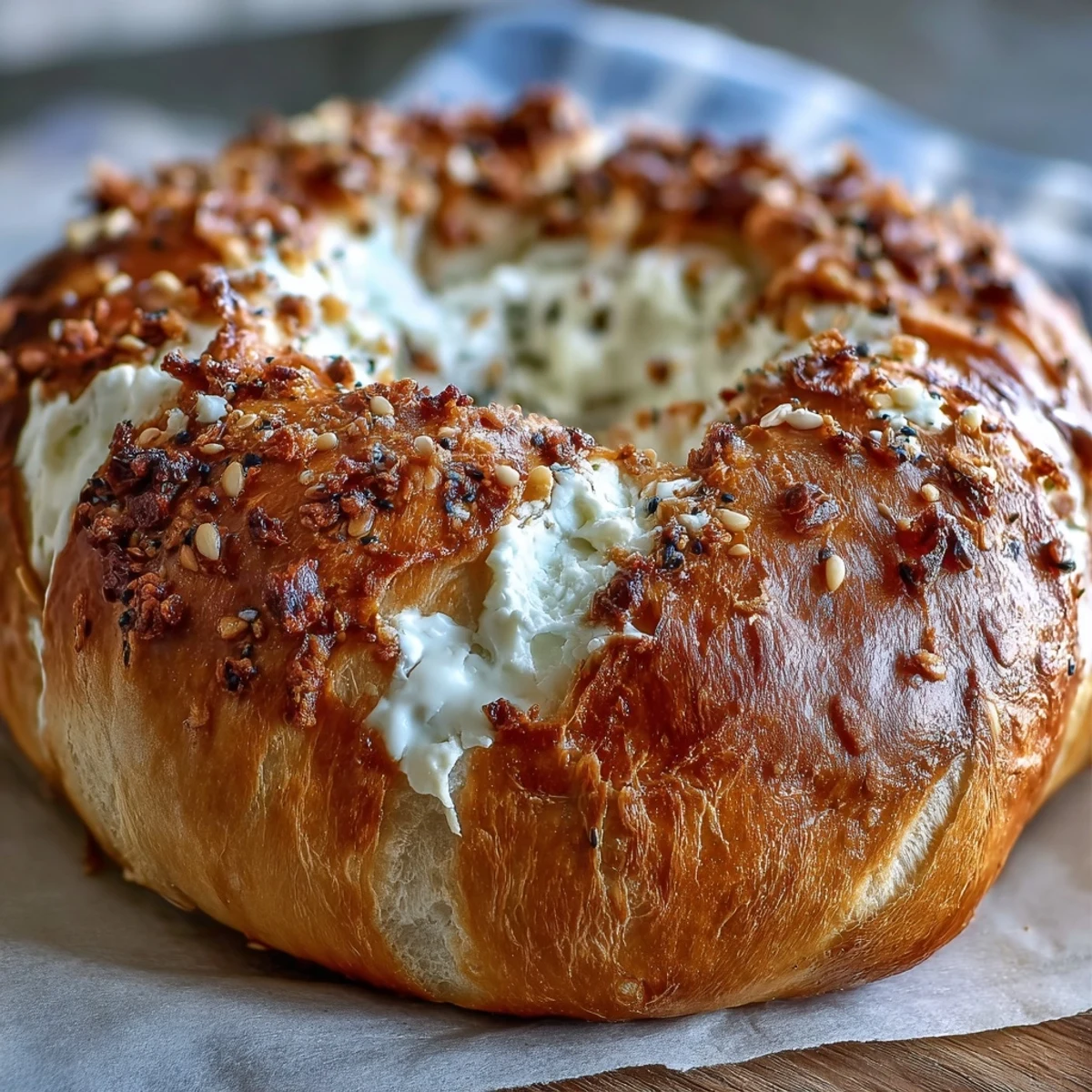 Warm Greek Yogurt Bagels topped with sesame seeds, sliced to reveal fluffy insides, served beside a steaming mug of coffee.