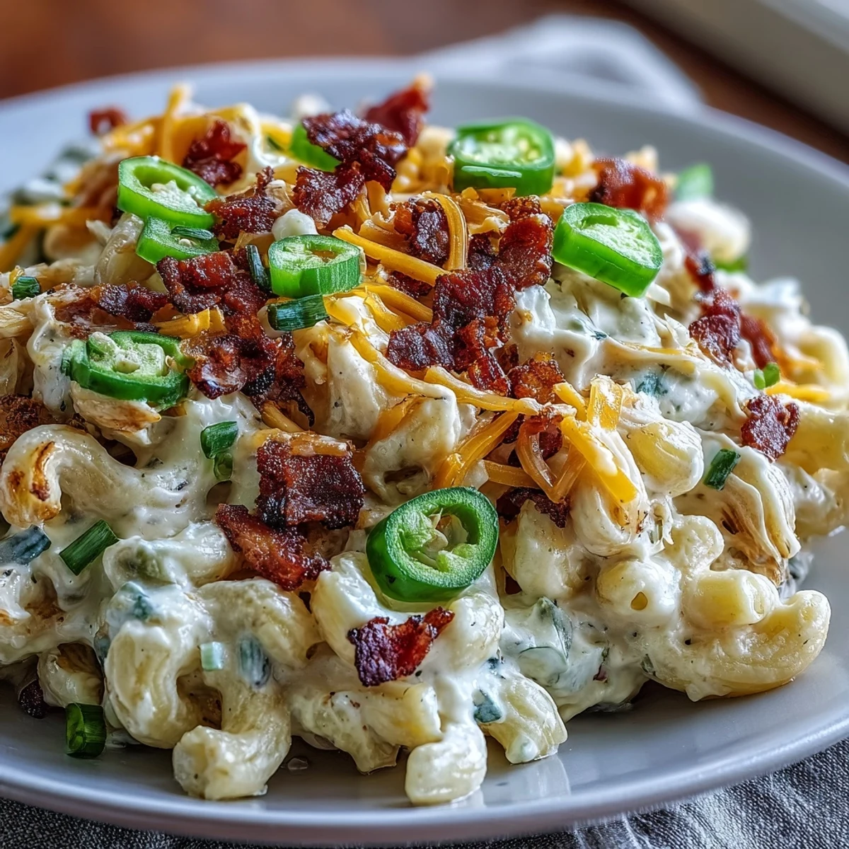 A fork twirls creamy jalapeño popper chicken pasta, showcasing cheddar sauce and tender shredded chicken on a rustic wooden table.