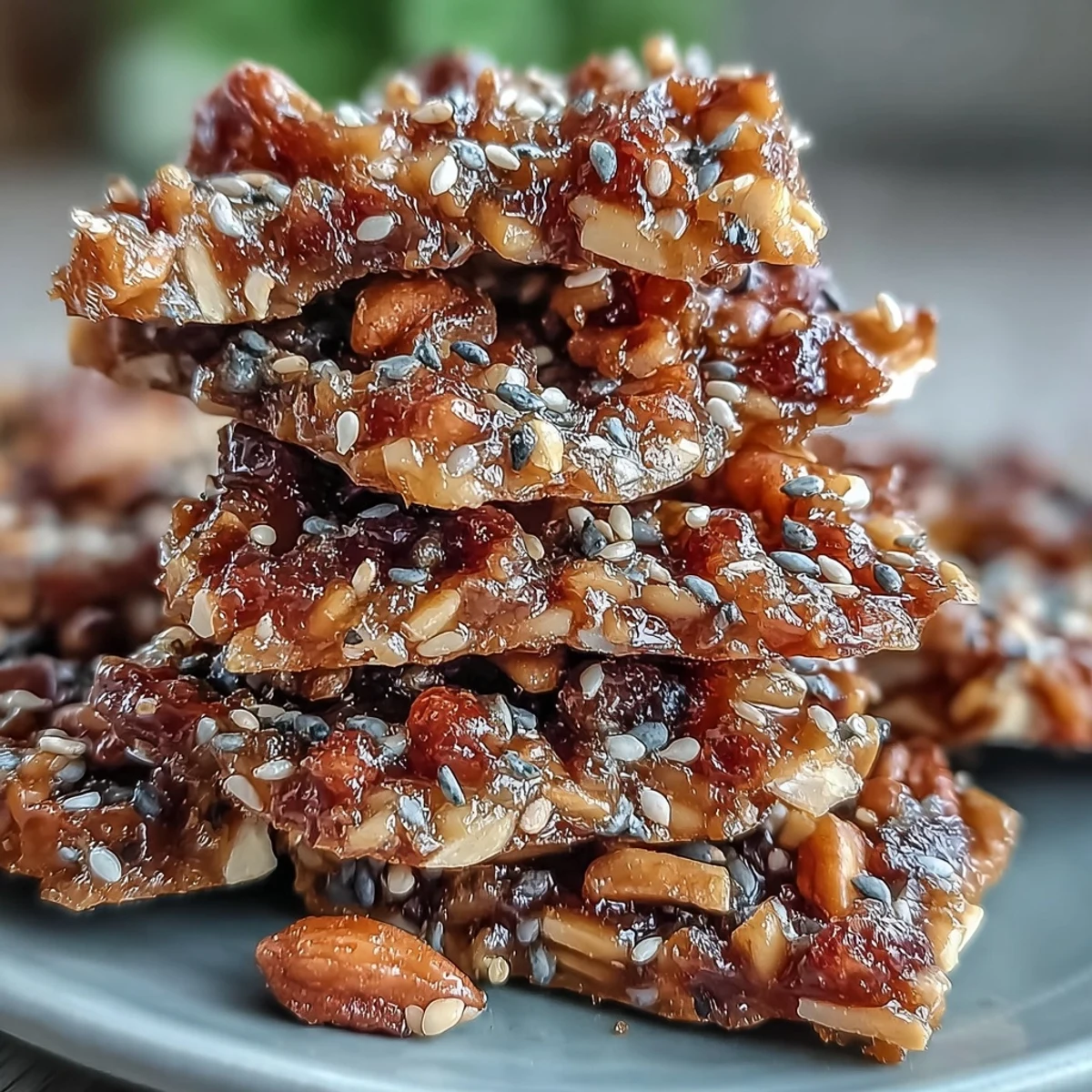 Crispy black sesame brittle with toasted seeds in golden caramel, perfect for snacking or dessert.  