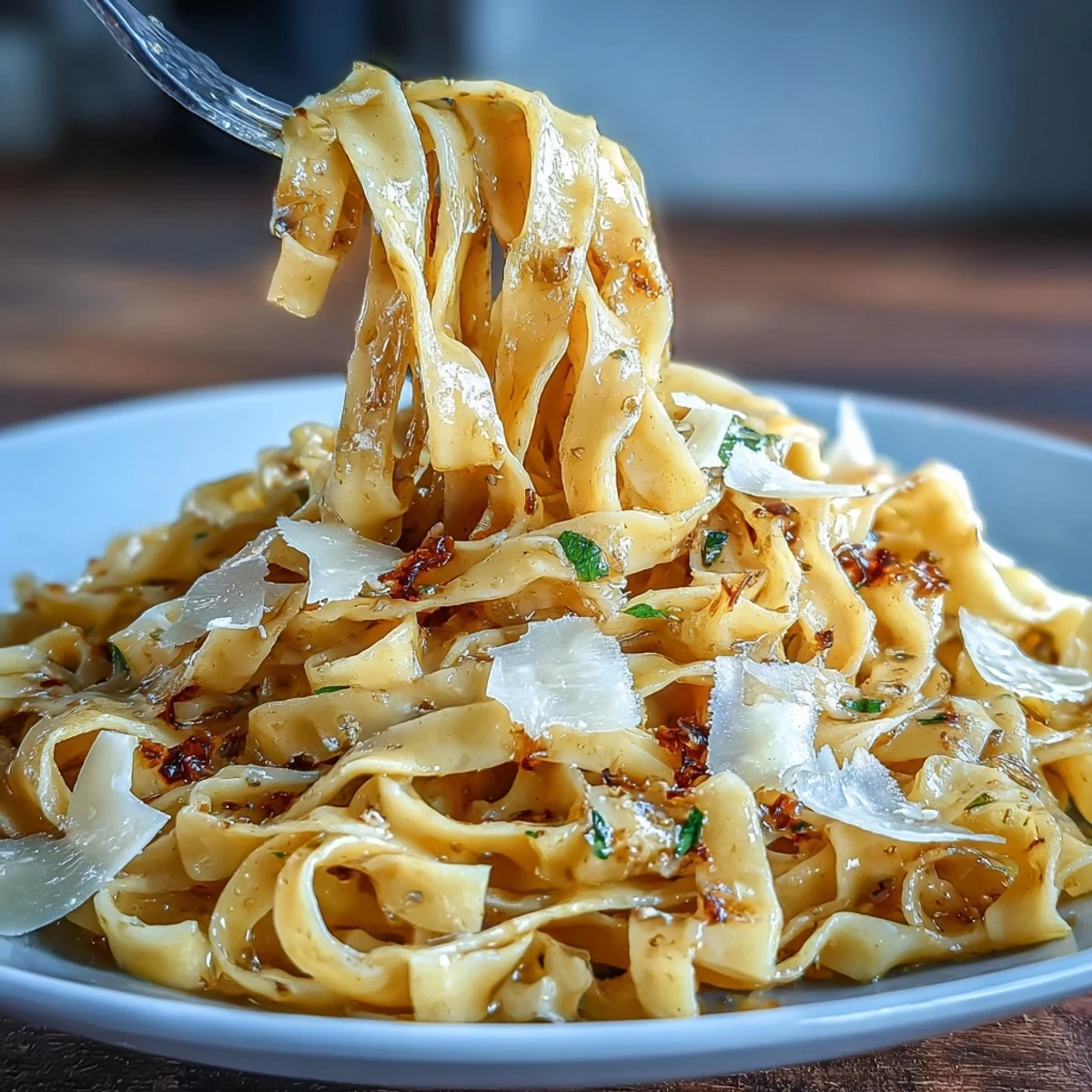 Elegant truffle-infused egg pasta coated in butter sauce and finished with Parmesan for a luxurious meal.