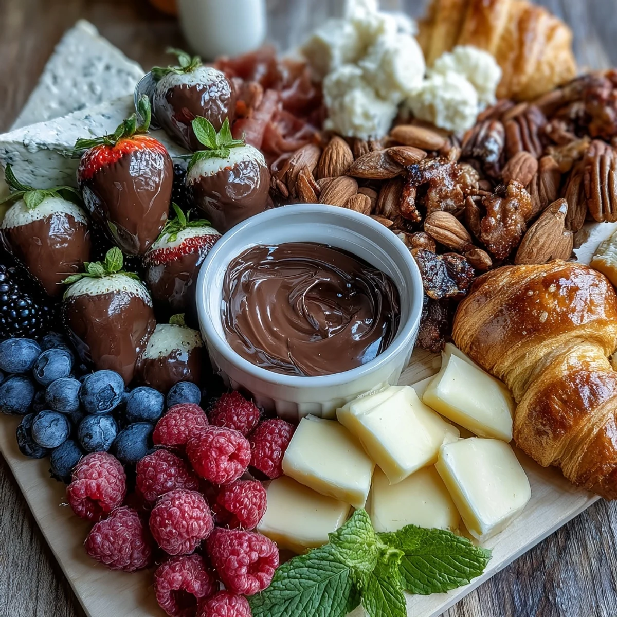 Galentines Brunch Berry Charcuterie Board with Chocolate-Dipped Strawberries, a festive spread of fresh berries, creamy cheeses, and sweet treats, perfect for celebrating with friends.