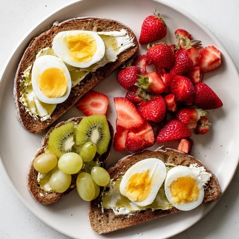 Easter Egg-cellent Brunch Board overflowing with colorful hard-boiled eggs, fresh fruits, and delicious cheeses.