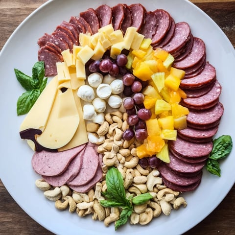 A vibrant Lion King Savory Meat and Cheese Platter with mango and grapes, perfect for a party.