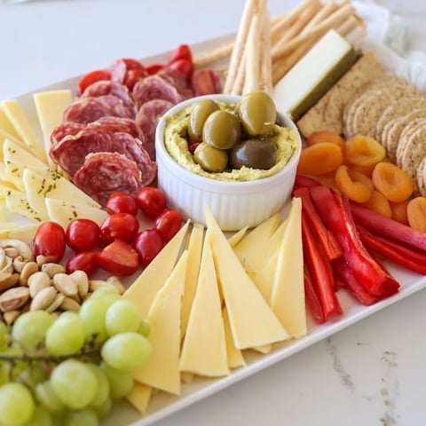 Arrowhead Directional Board loaded with cheeses, meats, and veggies, beautifully angled toward a dip.