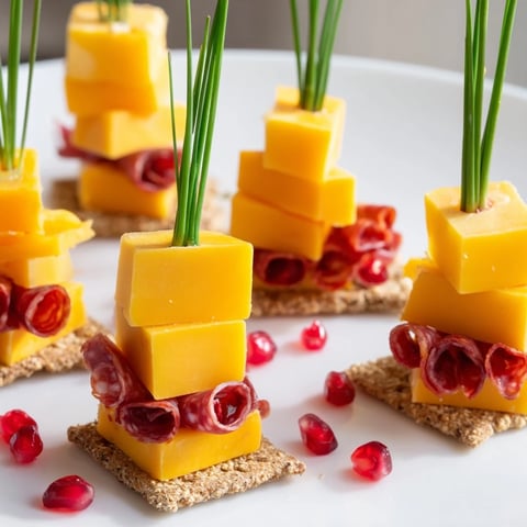 Layered Urban Skyline appetizer with cheese, meats, and chives creating a stunning city scape for guests.