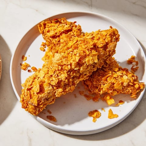Golden-brown Crispy Onion Chip Chicken Tenders, ready to dip in creamy ranch, promise deliciousness.