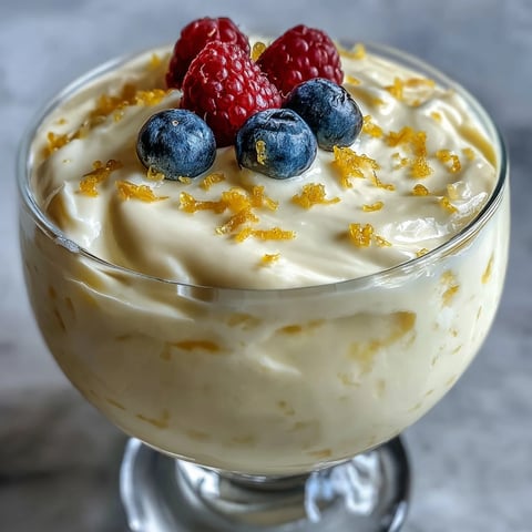 Bright, tangy Lemon Fool layered in a clear glass with fluffy whipped cream and a sprinkle of fresh lemon zest, ready to serve.  