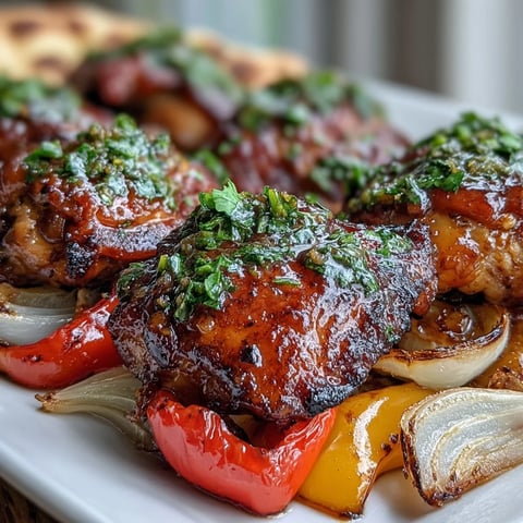 Sheet Pan Honey Garlic Chicken & Naan glazed with a sticky sauce, charred peppers, and warm bread on a single pan.
